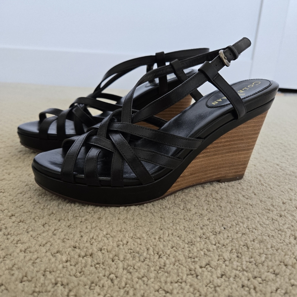 Cole Haan Black Wedge Sandals 7.5 B